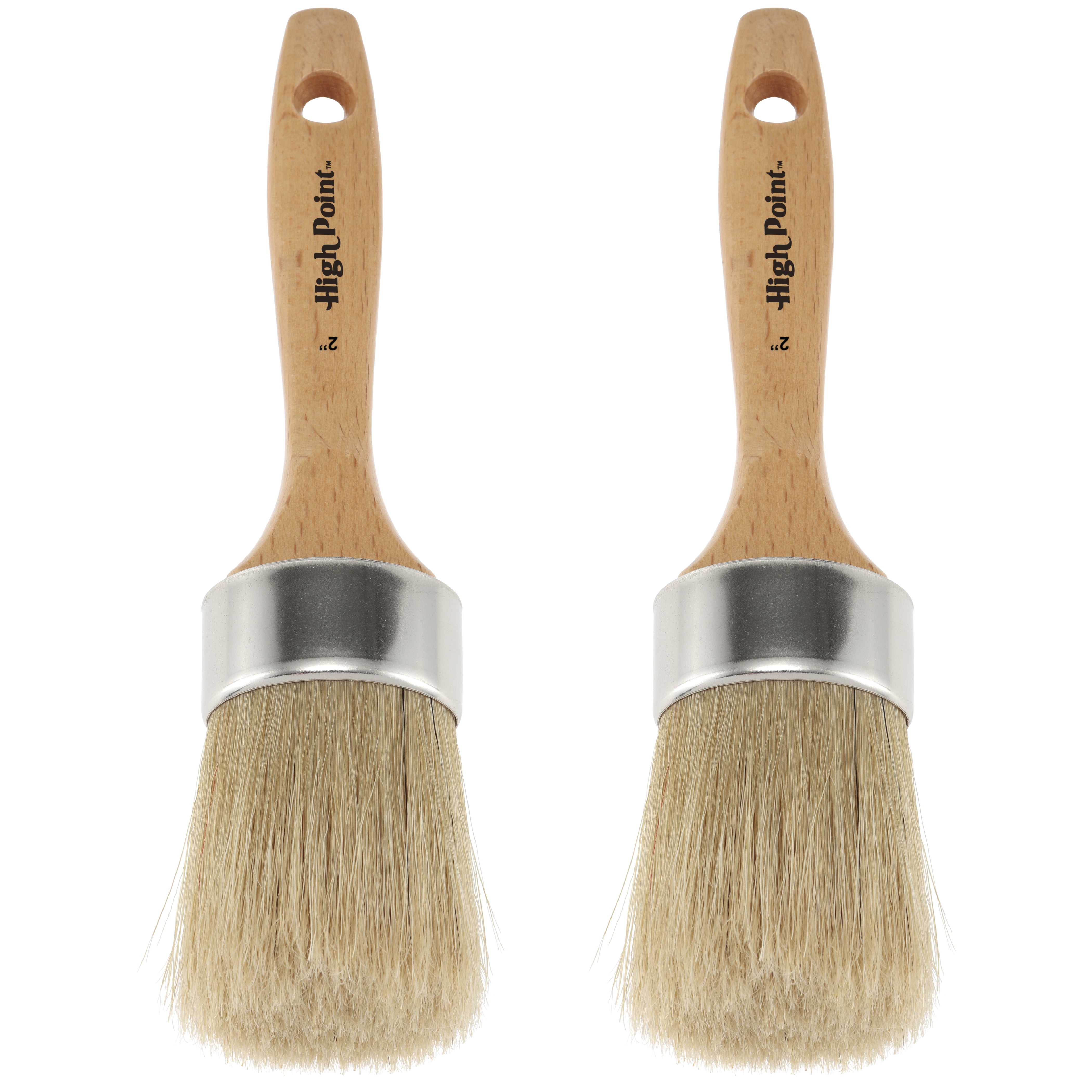 Large 2-in-1 Round Chalk & Wax Finishing Brush | Professional Quality For All Fine Art, Hobby & Chalk Paints, Faux Finishing, Stenciling & Wax Finishing [2" x 2.36" Brush Hair] - DOUBLE PACK