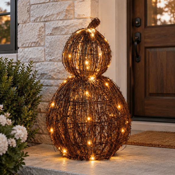 Large 20.5 Inch Wicker Fall Pumpkin Decoration with Built-in Lights