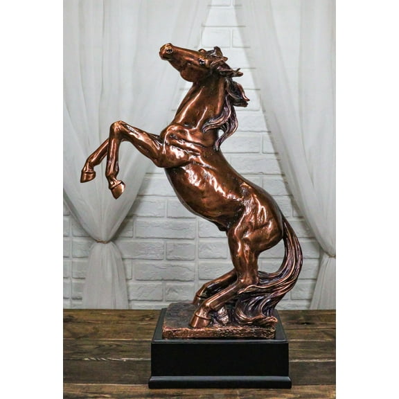 Large 20"H Western Black Beauty Prancing Horse Bronzed Resin Figurine With Base