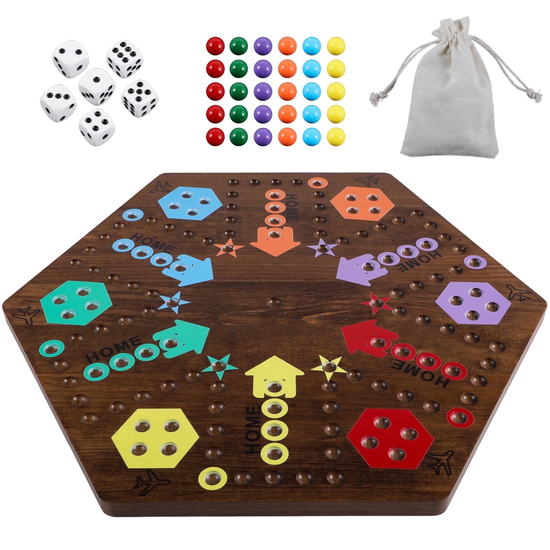 Wahoo Marble Board Game 2-Sided Wooden Aggravation 4-6 Player Family Party Game 20 Inch