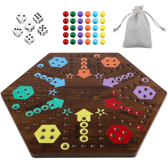 Large 20 Inches Wahoo Marble Board Game 4 and 6 Players 2 Sided Painted Thicken Wooden Aggravation Dice Marbles Game for Family Friends Party Game Nights