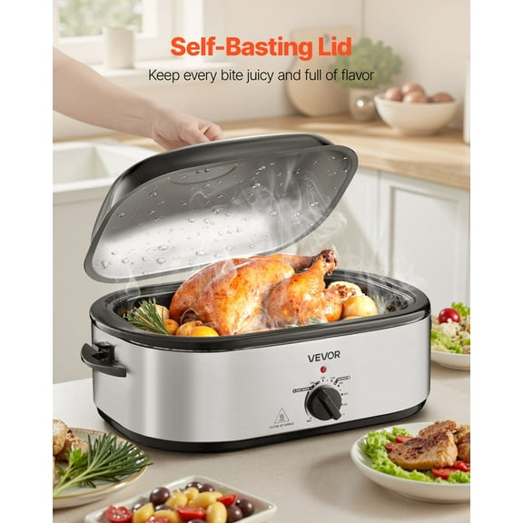 Large 20QT Turkey Roaster Oven with Self-Basting Lid - Digital Temperature Control 150-450°F, Quick Defrost & Keep Warm, Perfect for 24lb Holiday Turkey