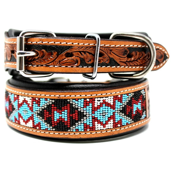 Large 21''- 25'' Challenger Made 100% Cow Leather Hand Tooled Puppy Dog Collar 6064