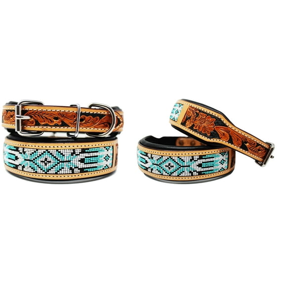 Large 21''- 25'' Dog Puppy Collar Cow Leather Adjustable Padded Canine 6078
