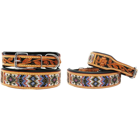 Large 21''- 25'' Dog Puppy Collar Genuine Cow Leather Padded Canine 60130