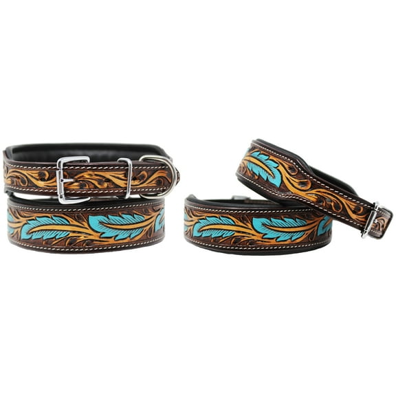 Large 21''- 25'' Dog Puppy Collar Genuine Cow Leather Padded Canine  60139