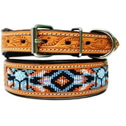Large 21- 25 Full-Grain Genuine Padded Leather Beaded Dog Puppy Collar 6044