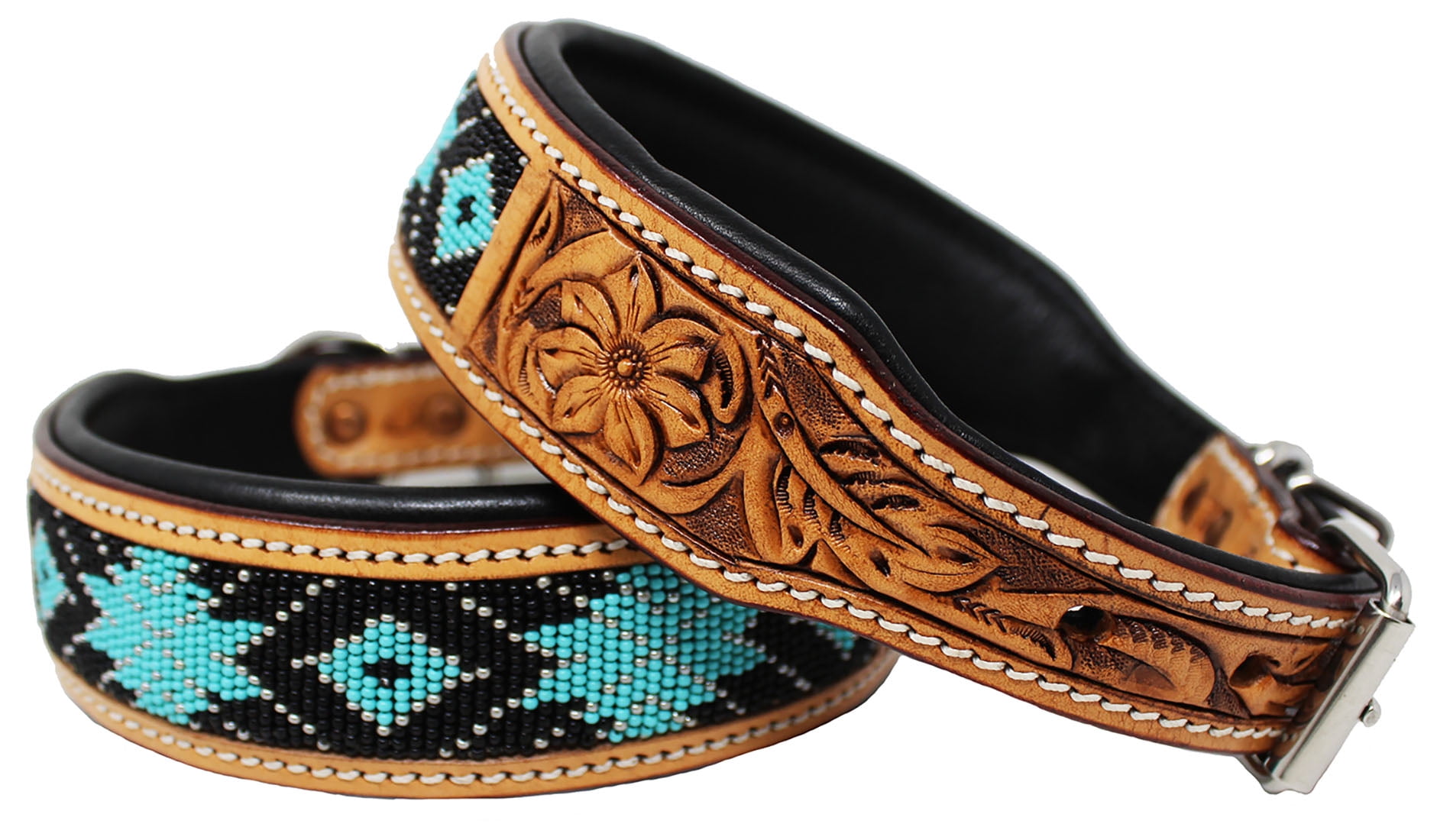 Beaded leather 2024 dog collar