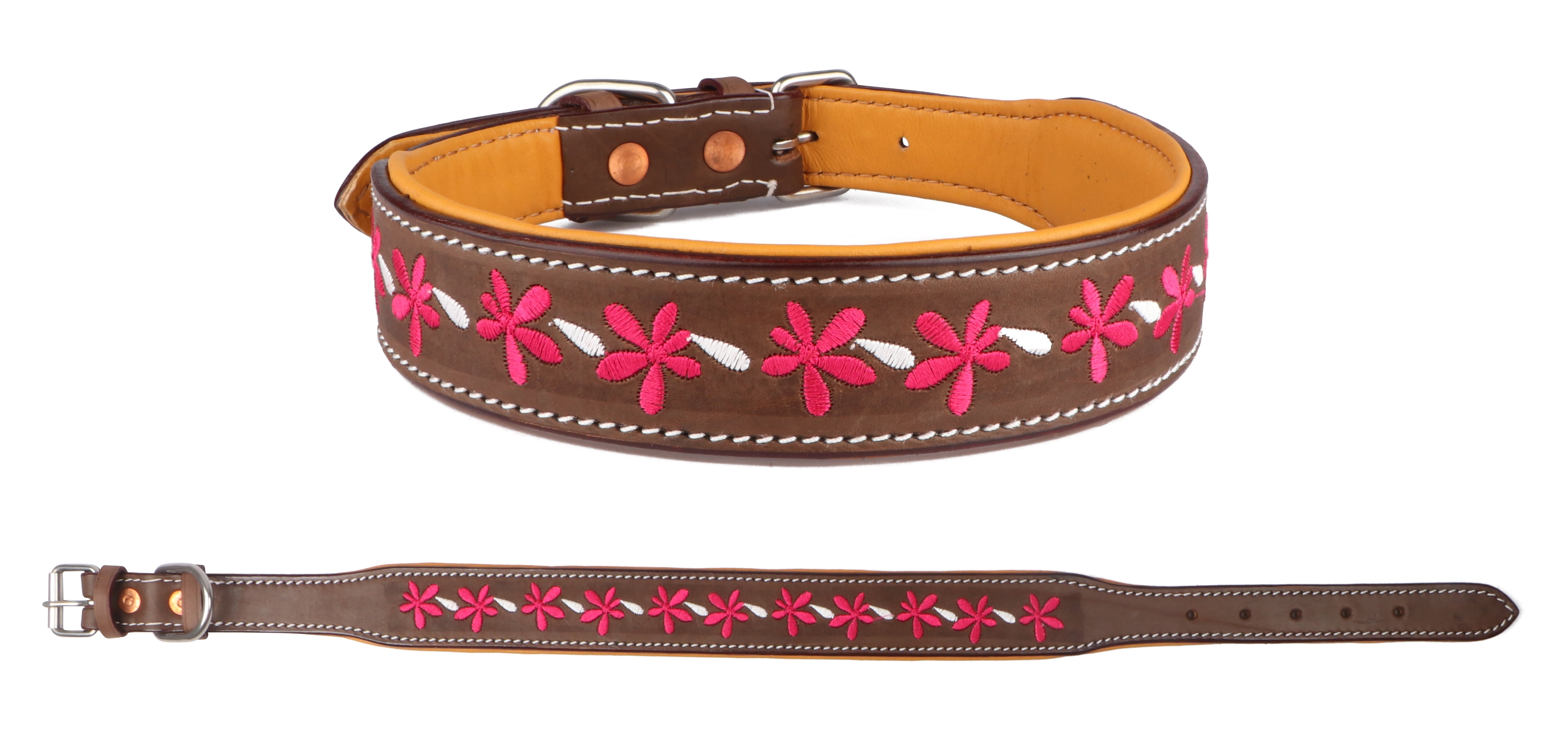 Large 21''- 25'' Padded Leather Floral Embroidered Dog Collar 60BT04 ...
