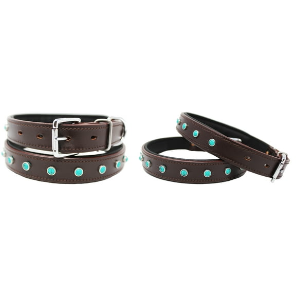 Large 21''- 25'' Rhinestone Dog Puppy Collar Crystal Cow Leather Western 6041