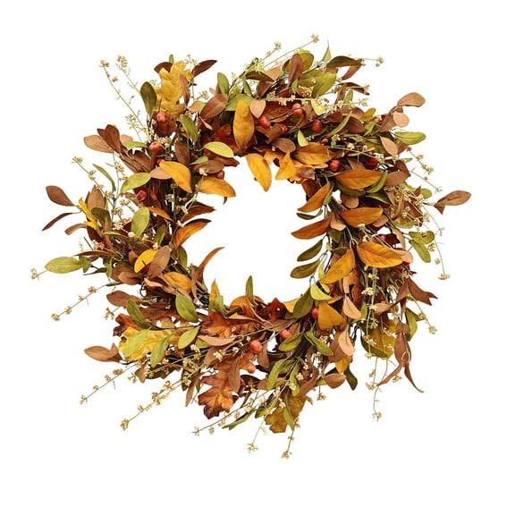 Large 21.6 Inch Fall Wreath with Pumpkins - Autumn Front Door Wreath with Oak Leaves and Berry Branches for Thanksgiving Halloween Farmhouse Outdoor Indoor Decor
