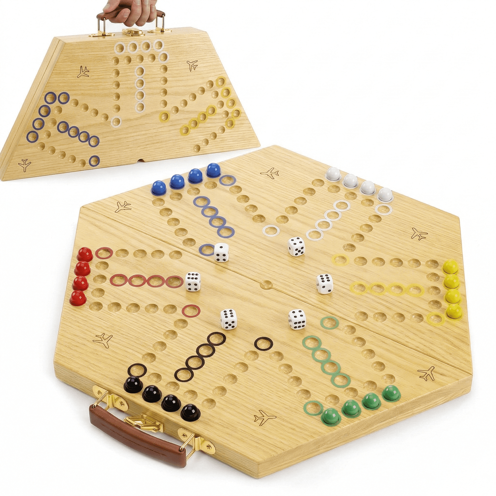 Grhonior Folding Wooden Wahoo Aggravation Marble Board Game Set Classic 6 Player with Integrated Accessory Storage 1 Pack Large 21 Inch
