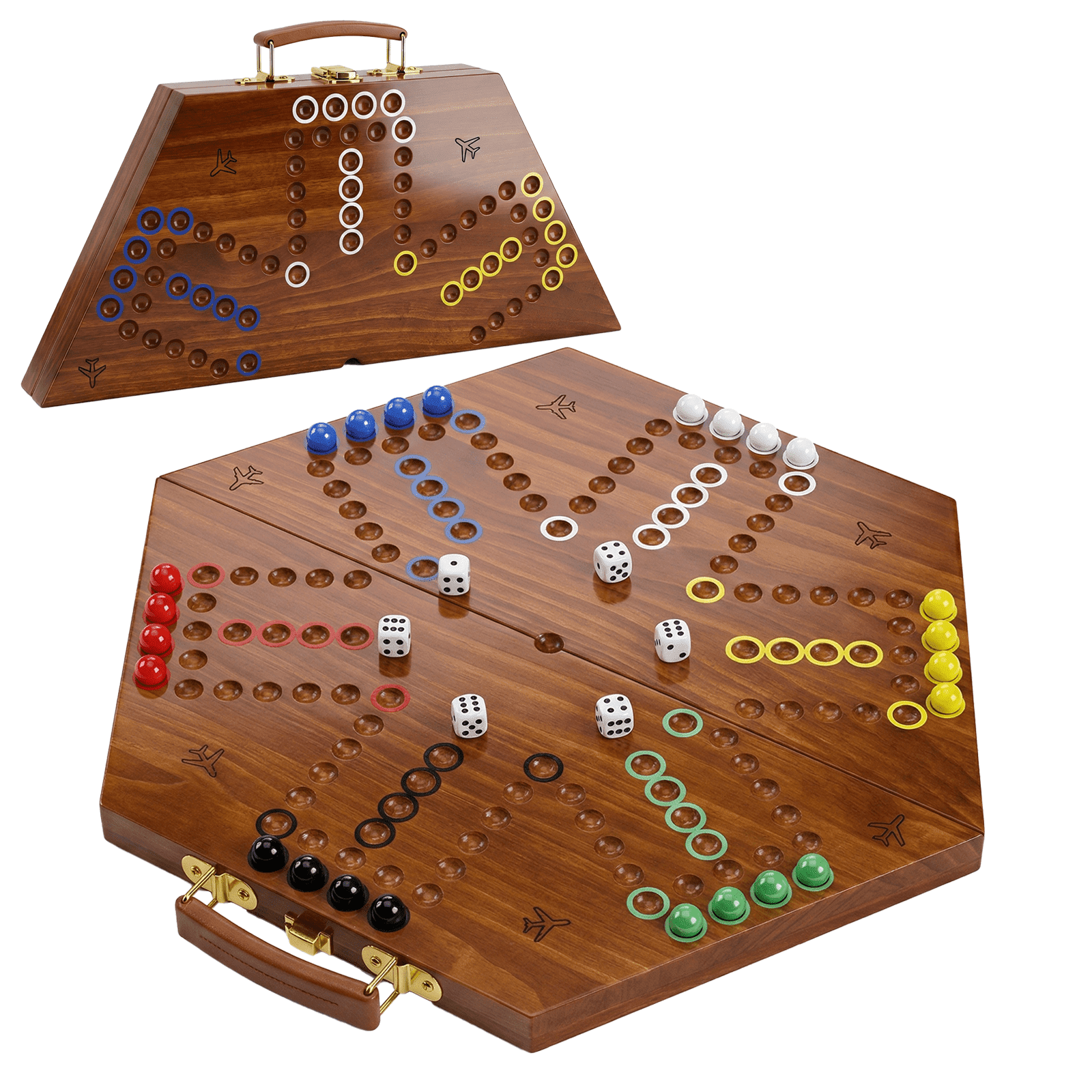 Grhonior Folding Wooden Wahoo Board Game Set Burnt Color 6 Player Integrated Accessory Storage 1 Pack Large 21 Inch