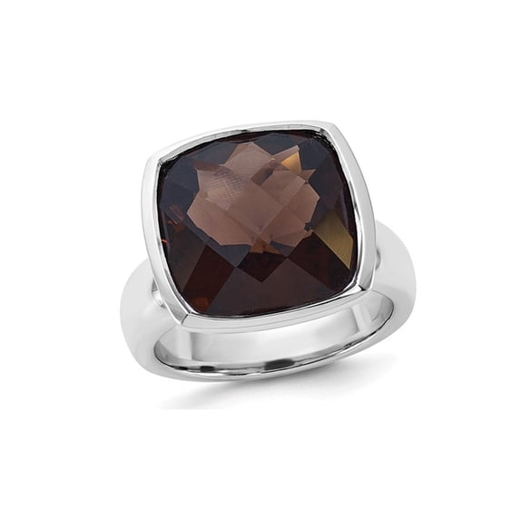 Large 22 Carat (Ctw) Cushion-Cut Smoky Quartz Ring in Polished Sterling Silver for Women