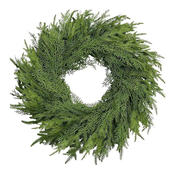 Large 22 Inch Real Touch Christmas Wreath - Artificial Faux Cedar & Pine Wreath for Front Door, Windows, and Mantle, All-Season Indoor Outdoor Holiday Decor