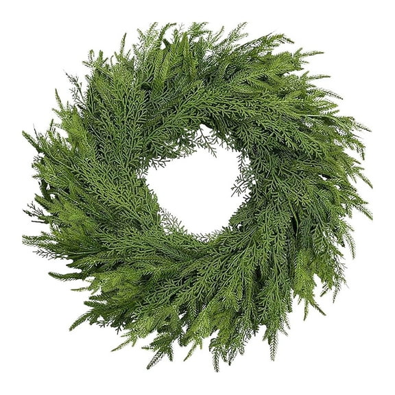 Large 22 Inch Real Touch Christmas Wreath - Artificial Faux Cedar & Pine Wreath for Front Door, Windows, and Mantle, All-Season Indoor Outdoor Holiday Decor