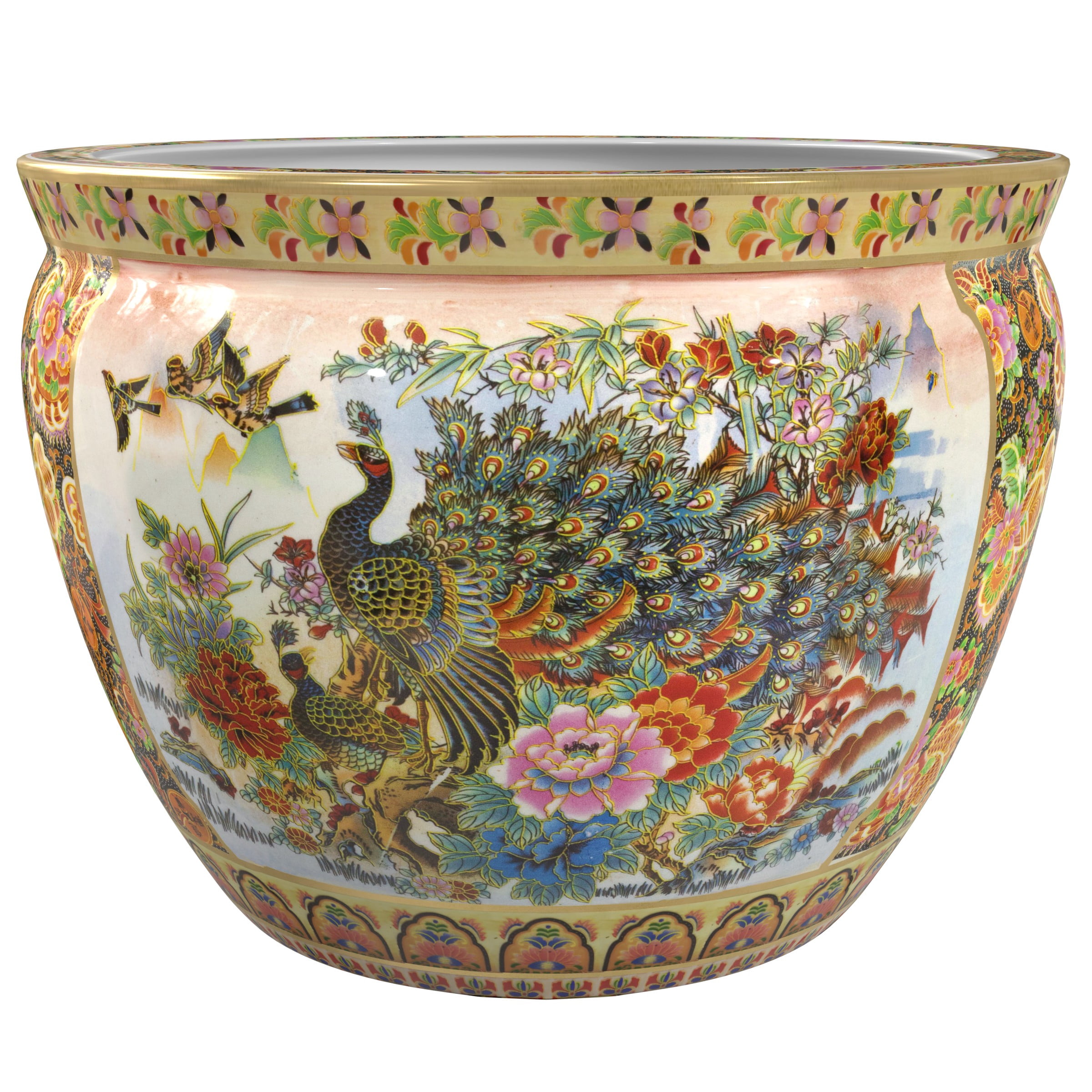 Red Lantern Large 22" Satsuma Porcelain Fishbowl Planter