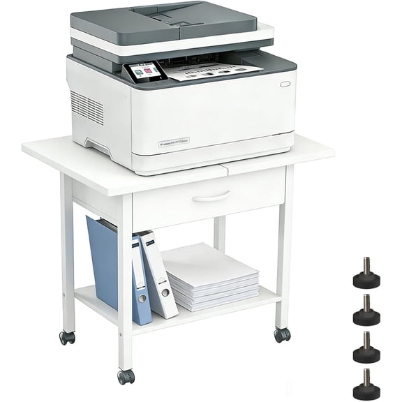 Large 22" x 15" Under Desk Printer Stand, 2-Tier Rolling Cart with Storage Fabric Drawer and Wheels, for Home Office 3D Printer Scanner
