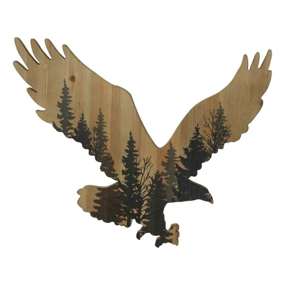 Large 23"L Bald Eagle Swooping With Pine Trees Forest Wooden Wall Decor Plaque