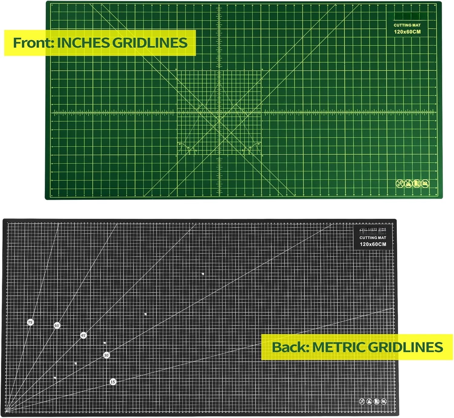 Large 23" x 47" Self Healing Sewing Mat, Rotary Cutting Board, Double Sided 5-Ply 23x47 Inch Mat for Quilting, Sewing, Fabric, & Crafts, Designed for Use with Rotary Cutters (Green & Black)