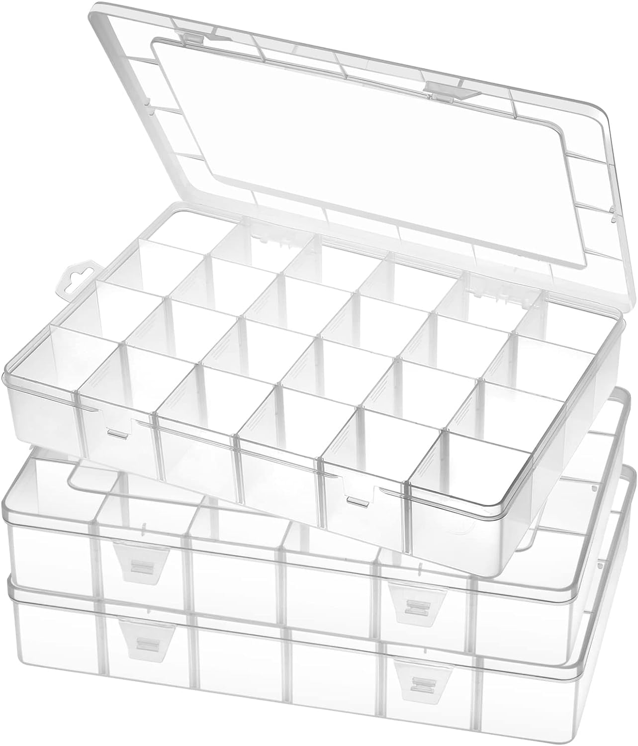 Large 24 Grids Plastic Organizer Box Adjustable Dividers,Clear Storage Box for Jewelry, Art DIY Crafts, Washi Tapes, Beads and Small Parts