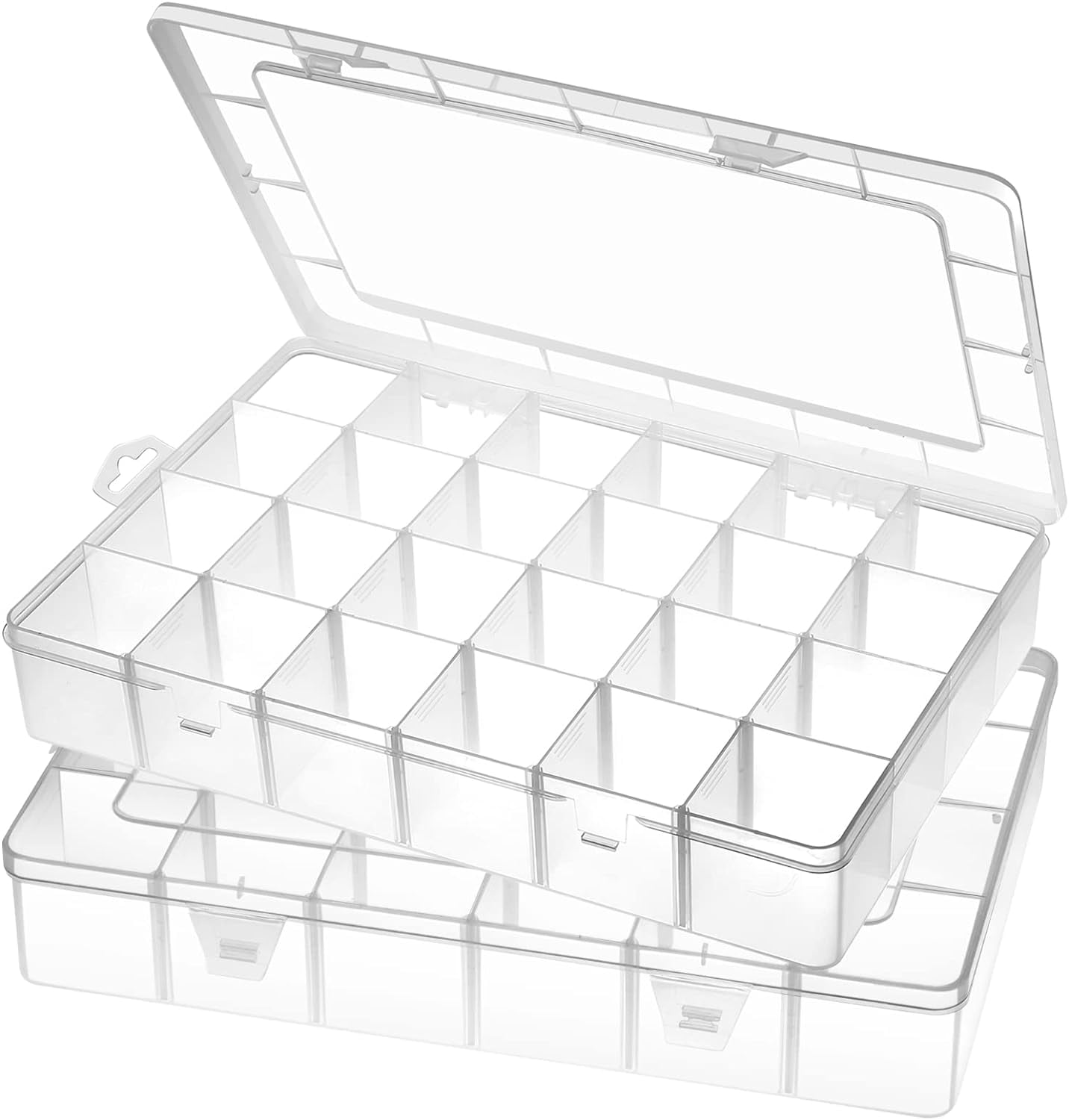 Large 24 Grids Plastic Organizer Box Adjustable Dividers,Clear Storage Box for Jewelry, Art DIY Crafts, Washi Tapes, Beads and Small Parts