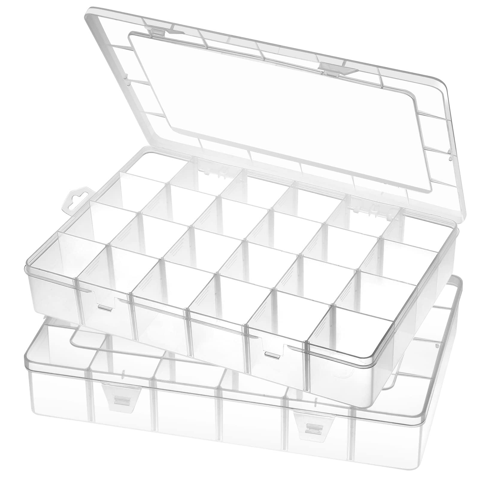 Large 24 Grids Plastic Organizer Box Adjustable Dividers Clear Storage For  Art Diy Crafts Washi Tapes Beads And Small Parts(2 Pack)