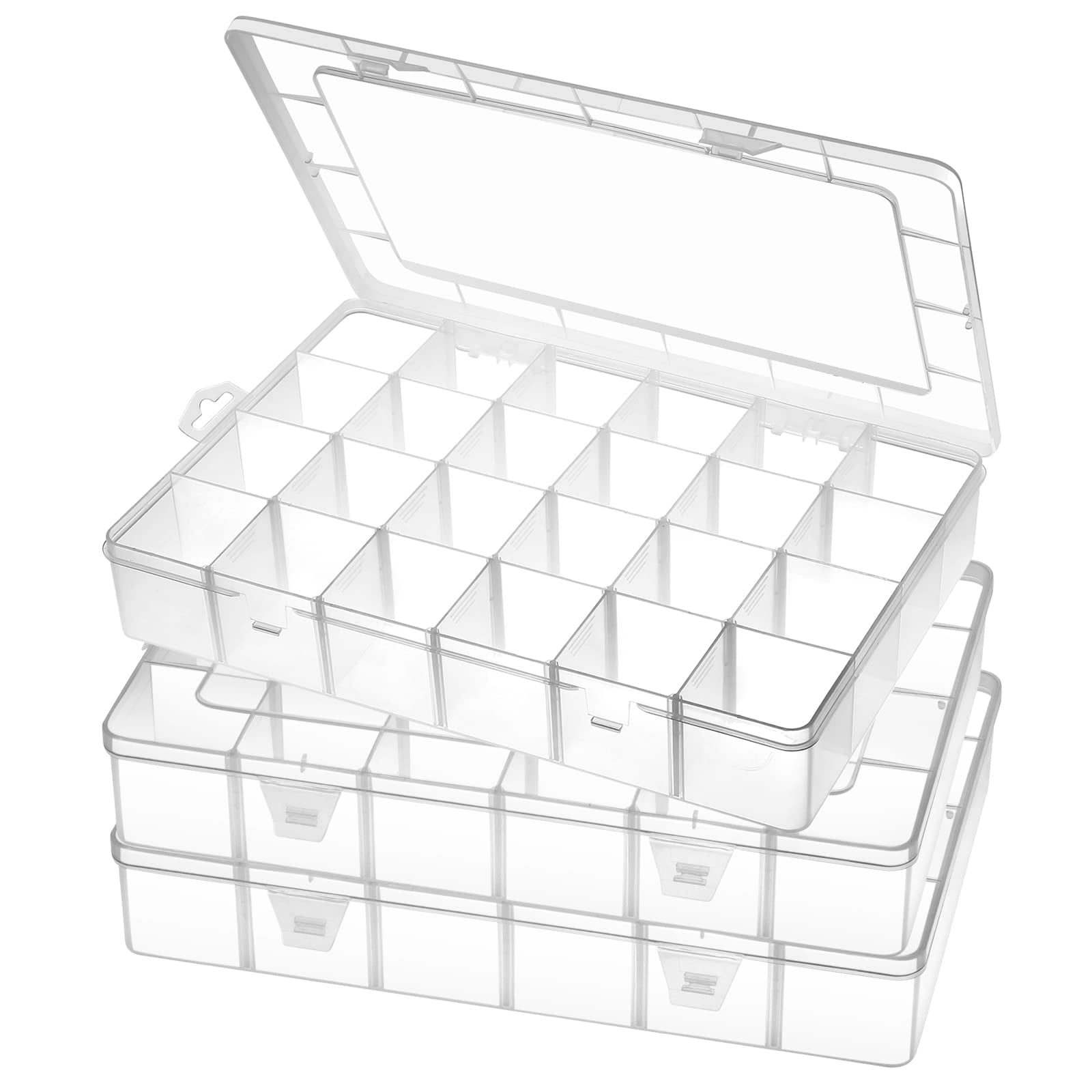 Large 24 Grids Plastic Organizer Box Adjustable Dividers Clear Storage For  Art Diy Crafts Washi Tapes Beads And Small Parts(3 Pack)