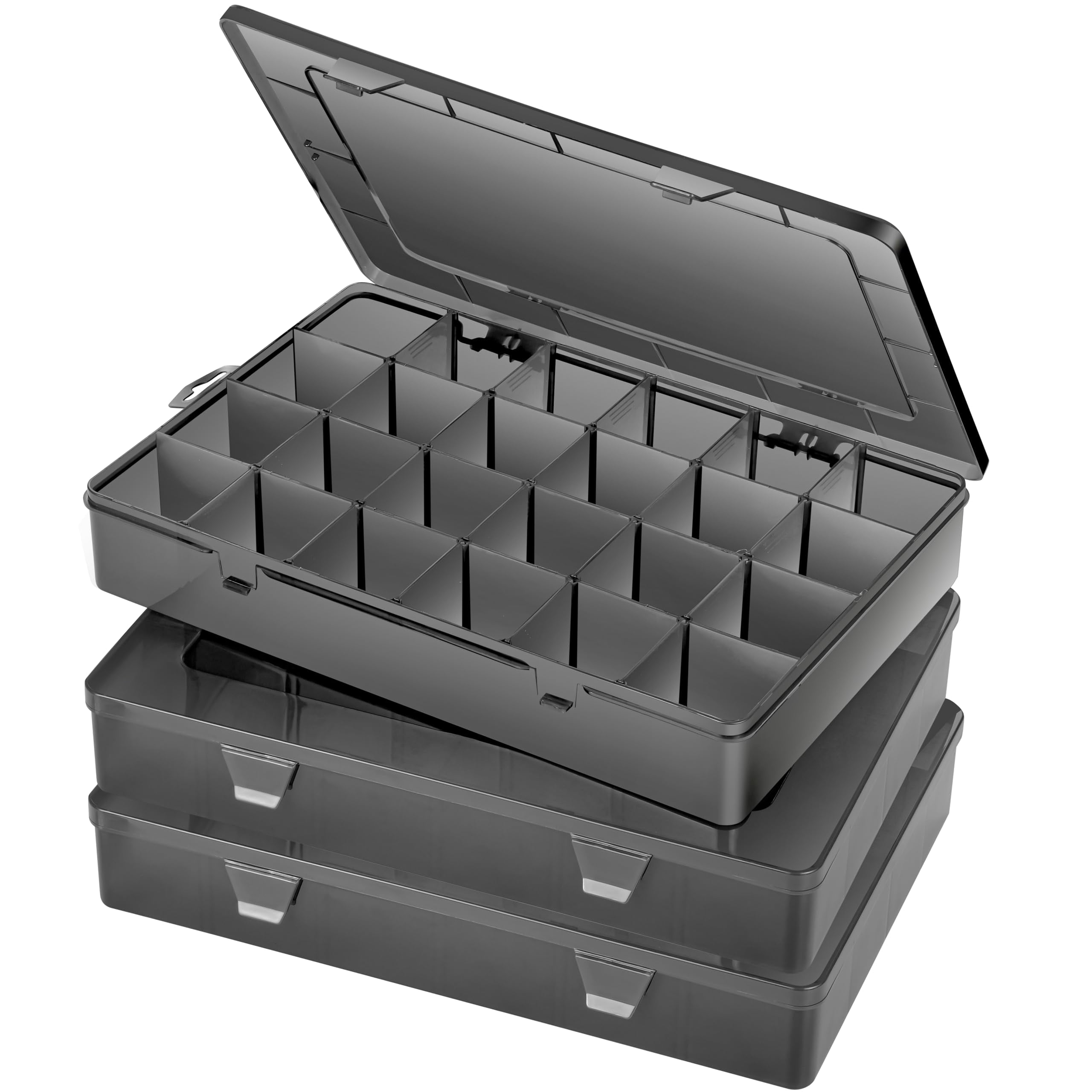 Large 24 Grids Plastic Organizer Box Adjustable Dividers Clear Storage For  Art Diy Crafts Washi Tapes Beads And Small Parts(black 3pack)