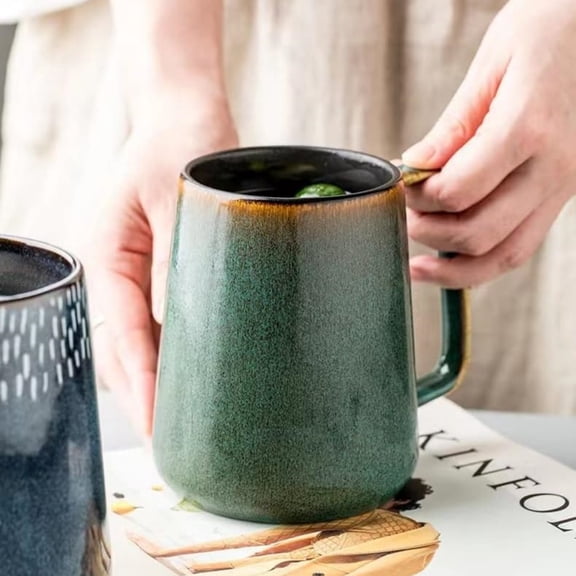 Large 24 OZ/700ml Ceramic Coffee Mugs with Golden Handle, Extra Big Jumbo Tea Cup Mug for Office and Home, Gift and Present