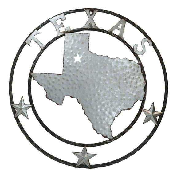 Large 24" Rustic Western Lone Star State Texas Galvanized Metal Wall Circle Sign