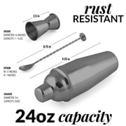 Large 24 oz Stainless Steel Cocktail Shaker Set - Mixed Drink Shaker - Martini Shaker Set with Built in Strainer, Double Sided Jigger & Combo Muddler Mixing Spoon - Pro Margarita Shaker - by Zulay