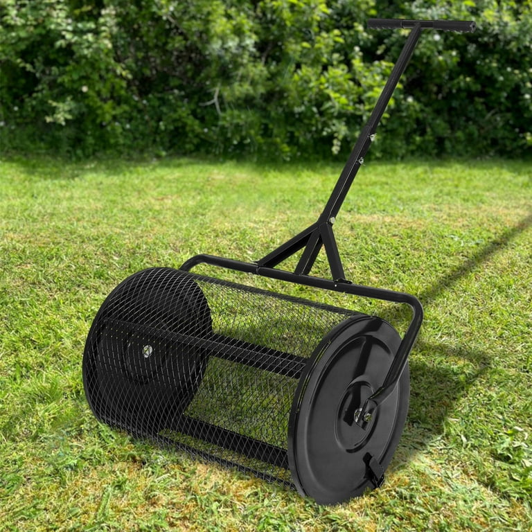 Dropship Peat Moss Spreader 24inch,Compost Spreader Metal Mesh,T Shaped  Handle For Planting Seeding,Lawn And Garden Care Manure Spreaders Roller,heavy  Duty Balck to Sell Online at a Lower Price