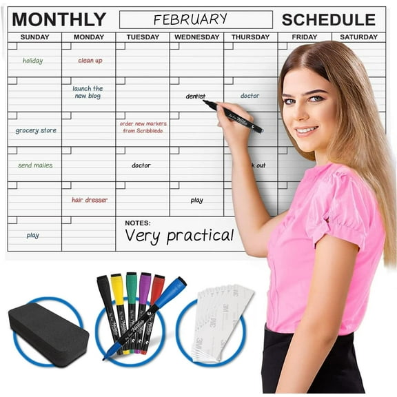 Large 24"x36" White Board Calendar Dry Erase Calendar for Wall Big Dry Erase Wall Calendar Monthly Large Wall Calendar Dry Erase Board Planner Includes 6 Markers Eraser Push Pins & Mounting Tape