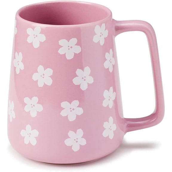 Large 24oz Purple Ceramic Mug with White Flower Pattern, 700ml Stoneware Coffee Cup, Microwave and Dishwasher Safe