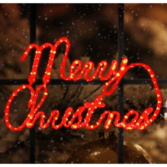 [Large 24x13.5 Inch] Super-Bright 180LED Merry Christmas Neon Motif Red LEDs Outdoor Christmas Decoration with UL Standard Adaptor Waterproof for Outdoor Home Party Wall Hanging Holiday
