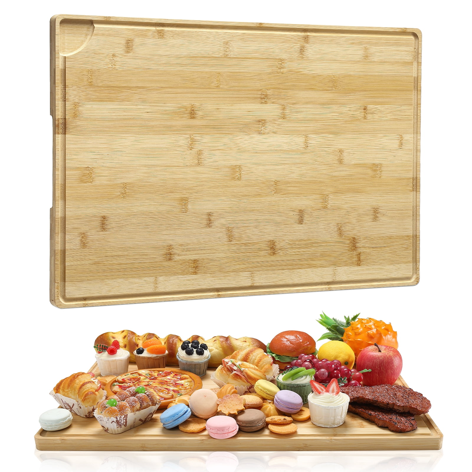 Large 24x16 Inches Bamboo Cutting Board for Kitchen, Wooden Butcher Block Chopping Board with Deep Juicy Groove and Back Inner Handle for Meat, Vegetables, Fruit