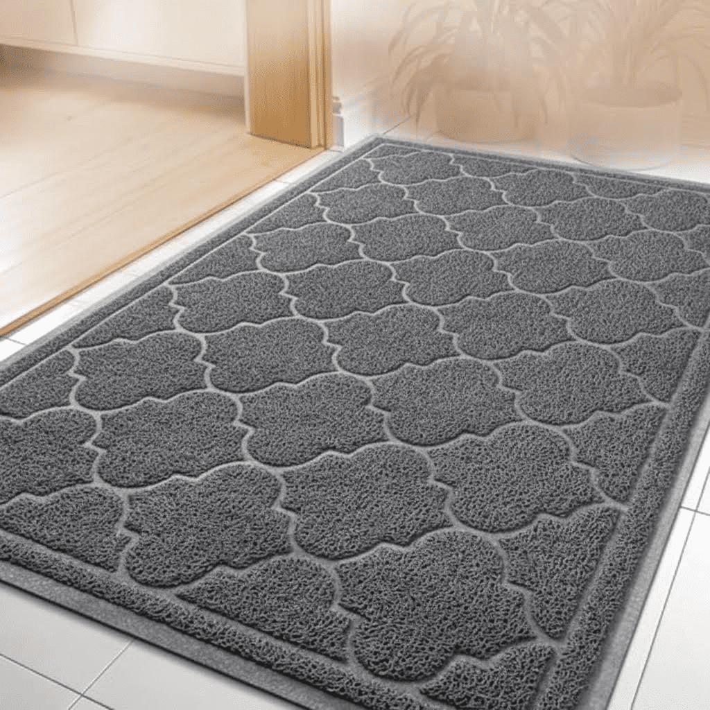 Large 24x36 Inch Indoor Outdoor Doormat, Non-Slip Low-Profile Floor Mat for Entryway, Durable and Absorbent for Trapping Dirt and Dust, Ideal for Front Door, Patio, Garage, in Grey