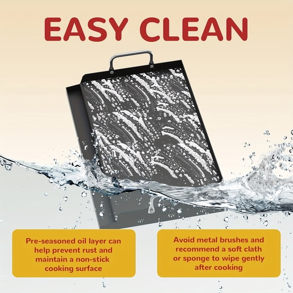 Large 25" x 16" Non-Stick Cast Iron BBQ Griddle Pan with Grease Management Groove, Ideal for Roasting, Baking, and Grilling; Suitable for Both Indoor and Outdoor Cooking