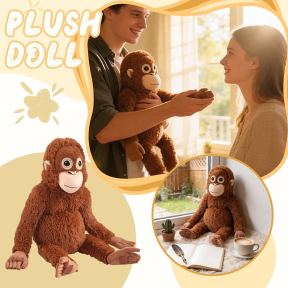 Large 26-inch Orangutan Punch Monkey Plush, Realistic Brown Monkey Plush Toy and Soft Animal Pillow for Sofa Decor, Simian Plushie Birthday Gift for Girls Boys