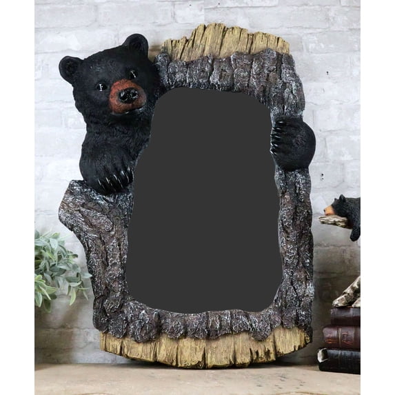 Large 27" H Western Rustic Forest Black Bear Holding A Tree Branch Wall Mirror