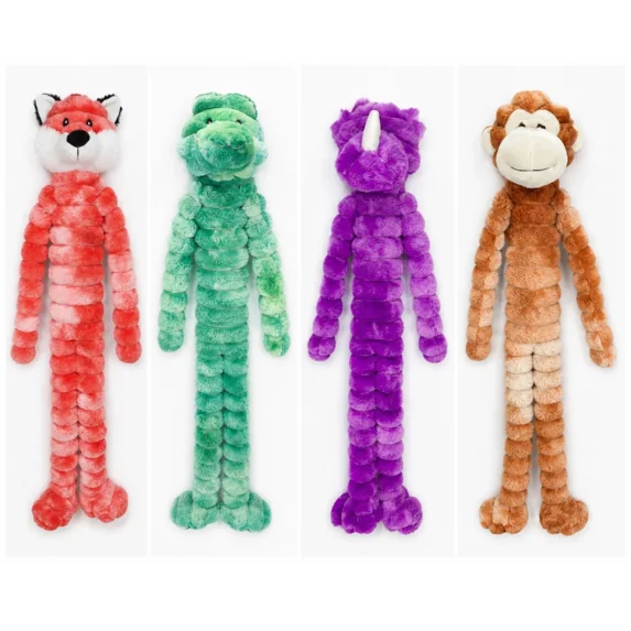 Large 27 Inch Dog Toy Cozy Cuddly Crimped Texture Long Leg Plush Squeaker Cute! (One Discounted Toy - Random Color)