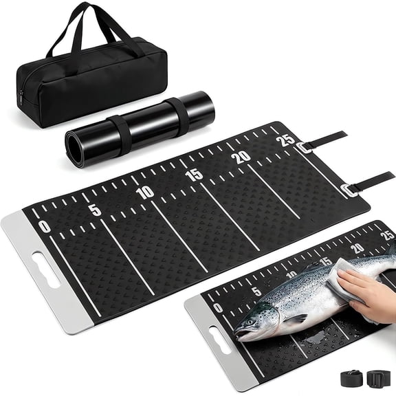 Large 29" Fish Fillet Mat with Storage Bag, Non-Slip Fish Cleaning Mat with 25" Integrated Ruler, Portable Fish Fillet Board for and Cleaning