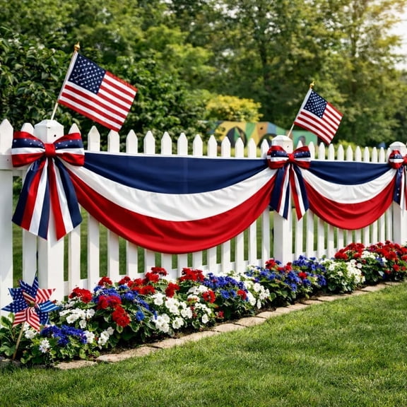 Large 2x20Ft Patriotic Bunting Banner, Double Sided Printed American Themed Stripe Banner, 4th of July Decorations For Outdoor Yard Porch Garden, Holiday Patriotic Decor
