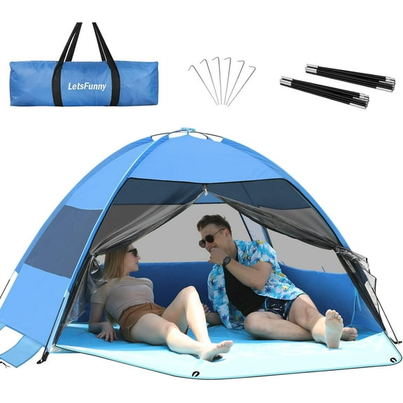Large 3-4 Person Beach Tent - UPF 50+ Anti-UV, Easy Setup with Extended Floor & Mesh Windows, Portable for Camping Fishing