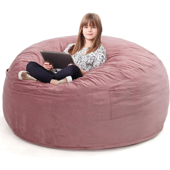 Large 3.5’ Bean Bag Chair for Kids, Teens, Adults, Memory Foam, Easy to Clean Washable Soft Suede Cover, Reinforced Zipper, Perfect for Living Room, Den, Bedroom, or Dorm, Pink
