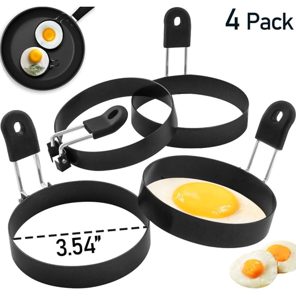 Asunby 3.5" Nonstick Egg Rings Set of 4, Round Crumpet Ring Mold Shaper for English Muffins Pancake Cooking Griddle