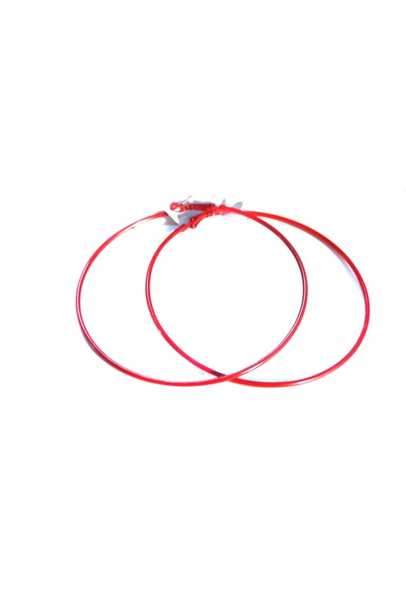 Large 3.5 inch Red Hoop Earrings Simple Thin Hoop Earrings