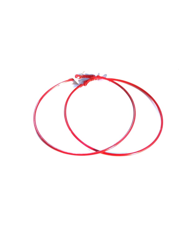 Large 3.5 inch Red Hoop Earrings Simple Thin Hoop Earrings