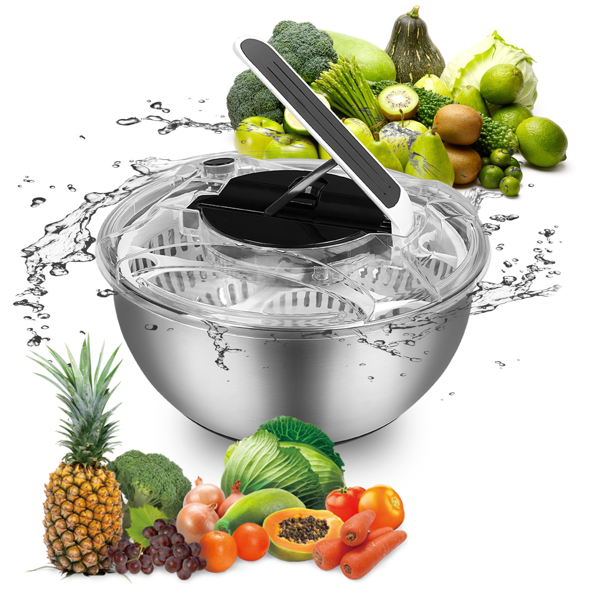 Large 3.5L Salad Spinner Vegetable Washer with Stainless Steel Salad